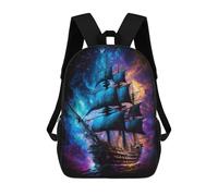 sinyumoney Kids 17inch School Backpack 3D Printed Cute Travel Bags Fantasy Pirate Ship Artwork Children Backpacks Outdoor Casual Daypack Backpacks for Girls Women