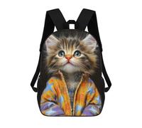 sinyumoney Kids 17inch School Backpack 3D Printed Cute Travel Bags Fluffy Kitten in Colorful Jacket Children Backpacks Outdoor Casual Daypack Backpacks for Girls Women