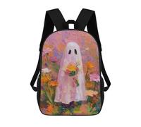 sinyumoney Kids 17inch School Backpack 3D Printed Cute Travel Bags Ghost with Flowers Painting Children Backpacks Outdoor Casual Daypack Backpacks for Girls Women