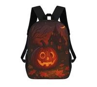 sinyumoney Kids 17inch School Backpack 3D Printed Cute Travel Bags Halloween Pumpkin with Haunted House Children Backpacks Outdoor Casual Daypack Backpacks for Girls Women