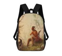 sinyumoney Kids 17inch School Backpack 3D Printed Cute Travel Bags Indian Hunter Resting Children Backpacks Outdoor Casual Daypack Backpacks for Girls Women