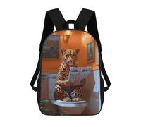 sinyumoney Kids 17inch School Backpack 3D Printed Cute Travel Bags Leopard Reading Newspaper Toilet Children Backpacks Outdoor Casual Daypack Backpacks for Girls Women