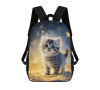 sinyumoney Kids 17inch School Backpack 3D Printed Cute Travel Bags Magical Kitten Night Lights Children Backpacks Outdoor Casual Daypack Backpacks for Girls Women