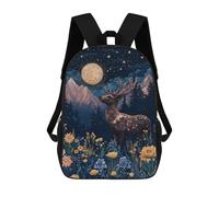 sinyumoney Kids 17inch School Backpack 3D Printed Cute Travel Bags Night Deer in The Mountains Children Backpacks Outdoor Casual Daypack Backpacks for Girls Women
