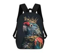 sinyumoney Kids 17inch School Backpack 3D Printed Cute Travel Bags Parrot Little King Children Backpacks Outdoor Casual Daypack Backpacks for Girls Women