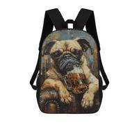 sinyumoney Kids 17inch School Backpack 3D Printed Cute Travel Bags Pug Dog Drinking Beer Children Backpacks Outdoor Casual Daypack Backpacks for Girls Women