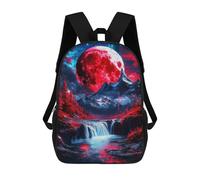 sinyumoney Kids 17inch School Backpack 3D Printed Cute Travel Bags Red Moon Waterfall Children Backpacks Outdoor Casual Daypack Backpacks for Girls Women