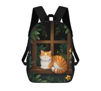 sinyumoney Kids 17inch School Backpack 3D Printed Cute Travel Bags Smiling Cat on Window Sill Children Backpacks Outdoor Casual Daypack Backpacks for Girls Women
