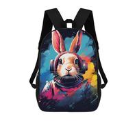 sinyumoney Kids 17inch School Backpack 3D Printed Cute Travel Bags Space Bunny DJ Headphones Children Backpacks Outdoor Casual Daypack Backpacks for Girls Women