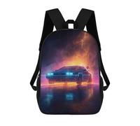 sinyumoney Kids 17inch School Backpack 3D Printed Cute Travel Bags Time Machine Neon Lights -1 Children Backpacks Outdoor Casual Daypack Backpacks for Girls Women