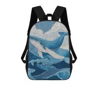 sinyumoney Kids 17inch School Backpack 3D Printed Cute Travel Bags Whale Ocean Waves Art Print-7 Children Backpacks Outdoor Casual Daypack Backpacks for Girls Women