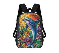 sinyumoney Kids 17inch School Backpack 3D Printed Dolphin Stained Glass Backpack Rucksack Sports Backpacks For Boys And Girls Fashion Knapsack