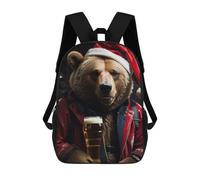 sinyumoney Kids 17inch School Backpack 3D Printed Drinking Beer Santa Bear Backpack Rucksack Sports Backpacks For Boys And Girls Fashion Knapsack