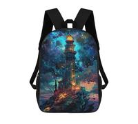 sinyumoney Kids 17inch School Backpack 3D Printed Fantasy Lighthouse Night Scene Backpack Rucksack Sports Backpacks For Boys And Girls Fashion Knapsack