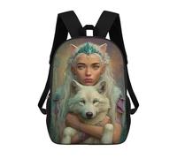 sinyumoney Kids 17inch School Backpack 3D Printed Fantasy Queen with Wolf Companion Backpack Rucksack Sports Backpacks For Boys And Girls Fashion Knapsack