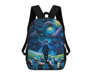 sinyumoney Kids 17inch School Backpack 3D Printed Farmer And His Sheeps Backpack Rucksack Sports Backpacks For Boys And Girls Fashion Knapsack