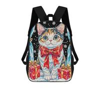 sinyumoney Kids 17inch School Backpack 3D Printed Festive Cat with Gifts And Snowflakes Backpack Rucksack Sports Backpacks For Boys And Girls Fashion Knapsack