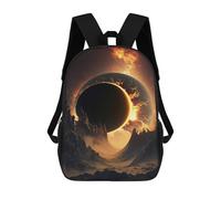 sinyumoney Kids 17inch School Backpack 3D Printed Fiery Eclipse Landscape Backpack Rucksack Sports Backpacks For Boys And Girls Fashion Knapsack