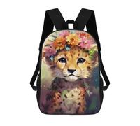 sinyumoney Kids 17inch School Backpack 3D Printed Floral Crowned Leopard Cub Backpack Rucksack Sports Backpacks For Boys And Girls Fashion Knapsack