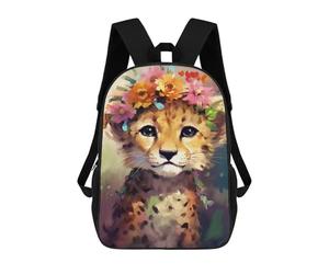sinyumoney Kids 17inch School Backpack 3D Printed Floral Crowned Leopard Cub Backpack Rucksack Sports Backpacks For Boys And Girls Fashion Knapsack
