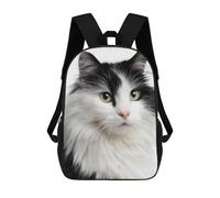 sinyumoney Kids 17inch School Backpack 3D Printed Fluffy Black & White Cat Backpack Rucksack Sports Backpacks For Boys And Girls Fashion Knapsack