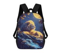 sinyumoney Kids 17inch School Backpack 3D Printed Golden Lion Moonlit Night Backpack Rucksack Sports Backpacks For Boys And Girls Fashion Knapsack