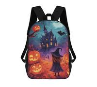sinyumoney Kids 17inch School Backpack 3D Printed Halloween Witch And Haunted House Backpack Rucksack Sports Backpacks For Boys And Girls Fashion Knapsack