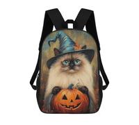 sinyumoney Kids 17inch School Backpack 3D Printed Halloween Witch Cat with Pumpkin Backpack Rucksack Sports Backpacks For Boys And Girls Fashion Knapsack