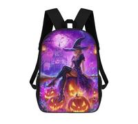 sinyumoney Kids 17inch School Backpack 3D Printed Halloween Witch on Pumpkins Backpack Rucksack Sports Backpacks For Boys And Girls Fashion Knapsack