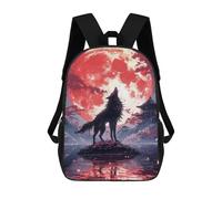sinyumoney Kids 17inch School Backpack 3D Printed Japanese Black Wolf Backpack Rucksack Sports Backpacks For Boys And Girls Fashion Knapsack