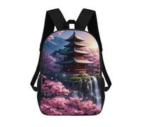 sinyumoney Kids 17inch School Backpack 3D Printed Japanese Shrine Sakura Art Backpack Rucksack Sports Backpacks For Boys And Girls Fashion Knapsack