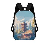 sinyumoney Kids 17inch School Backpack 3D Printed Japanese Temple with Mount Fuji Backdrop Backpack Rucksack Sports Backpacks For Boys And Girls Fashion Knapsack