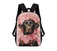 sinyumoney Kids 17inch School Backpack 3D Printed Labrador with Pink Flowers Backpack Rucksack Sports Backpacks For Boys And Girls Fashion Knapsack