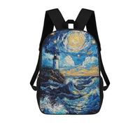 sinyumoney Kids 17inch School Backpack 3D Printed Lighthouse Under Starry Sky Backpack Rucksack Sports Backpacks For Boys And Girls Fashion Knapsack