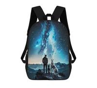sinyumoney Kids 17inch School Backpack 3D Printed Man And Dogs Stargazing Backpack Rucksack Sports Backpacks For Boys And Girls Fashion Knapsack