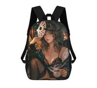 sinyumoney Kids 17inch School Backpack 3D Printed Masked Woman with Cat And Coffee Backpack Rucksack Sports Backpacks For Boys And Girls Fashion Knapsack