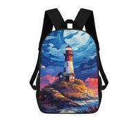 sinyumoney Kids 17inch School Backpack 3D Printed Moonlit Coastal Lighthouse Scene Backpack Rucksack Sports Backpacks For Boys And Girls Fashion Knapsack