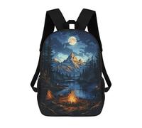 sinyumoney Kids 17inch School Backpack 3D Printed Mountain Campfire Camping Backpack Rucksack Sports Backpacks For Boys And Girls Fashion Knapsack