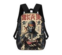 sinyumoney Kids 17inch School Backpack 3D Printed Ninja Eating Ramen Japanese Art Backpack Rucksack Sports Backpacks For Boys And Girls Fashion Knapsack