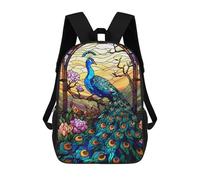 sinyumoney Kids 17inch School Backpack 3D Printed Peacock Stained Glass Backpack Rucksack Sports Backpacks For Boys And Girls Fashion Knapsack