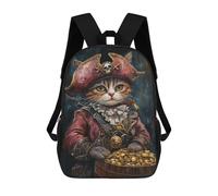 sinyumoney Kids 17inch School Backpack 3D Printed Pirate Cat with Treasure Chest-3 Backpack Rucksack Sports Backpacks For Boys And Girls Fashion Knapsack