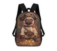 sinyumoney Kids 17inch School Backpack 3D Printed Pirate Pug Treasure Chest Backpack Rucksack Sports Backpacks For Boys And Girls Fashion Knapsack