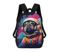 sinyumoney Kids 17inch School Backpack 3D Printed Pug Astronaut Space Art Print Backpack Rucksack Sports Backpacks For Boys And Girls Fashion Knapsack