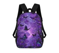 sinyumoney Kids 17inch School Backpack 3D Printed Purple Butterfly Forest Backpack Rucksack Sports Backpacks For Boys And Girls Fashion Knapsack