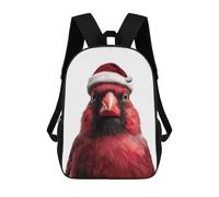 sinyumoney Kids 17inch School Backpack 3D Printed Red Cardinal Bird Wearing Santa Hat Backpack Rucksack Sports Backpacks For Boys And Girls Fashion Knapsack