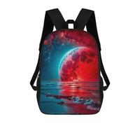 sinyumoney Kids 17inch School Backpack 3D Printed Red Moon And The Sea Backpack Rucksack Sports Backpacks For Boys And Girls Fashion Knapsack
