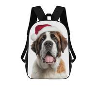 sinyumoney Kids 17inch School Backpack 3D Printed Saint Bernard Dog Wearing Santa Hat Backpack Rucksack Sports Backpacks For Boys And Girls Fashion Knapsack