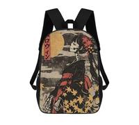 sinyumoney Kids 17inch School Backpack 3D Printed Skeleton Geisha in Kimono Backpack Rucksack Sports Backpacks For Boys And Girls Fashion Knapsack