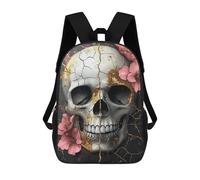 sinyumoney Kids 17inch School Backpack 3D Printed Skull with Pink Flowers Art Print Backpack Rucksack Sports Backpacks For Boys And Girls Fashion Knapsack