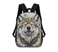 sinyumoney Kids 17inch School Backpack 3D Printed Smiling Wolf Portrait with Colorful Background Backpack Rucksack Sports Backpacks For Boys And Girls Fashion Knapsack